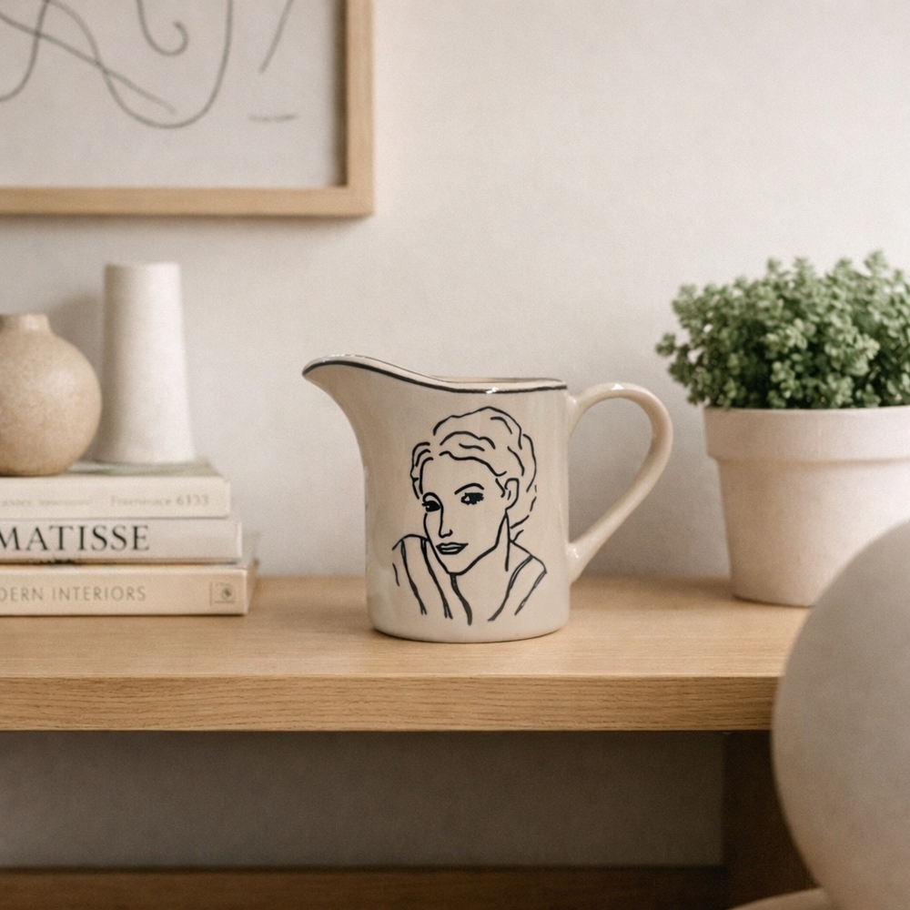 Handcrafted Francesca 6153 Creamer Line Art Face Minimalist Picasso Style